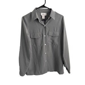 Jordan Gray Button Up Blouse Minimalist Workwear Office Top Long Sleeve Size M